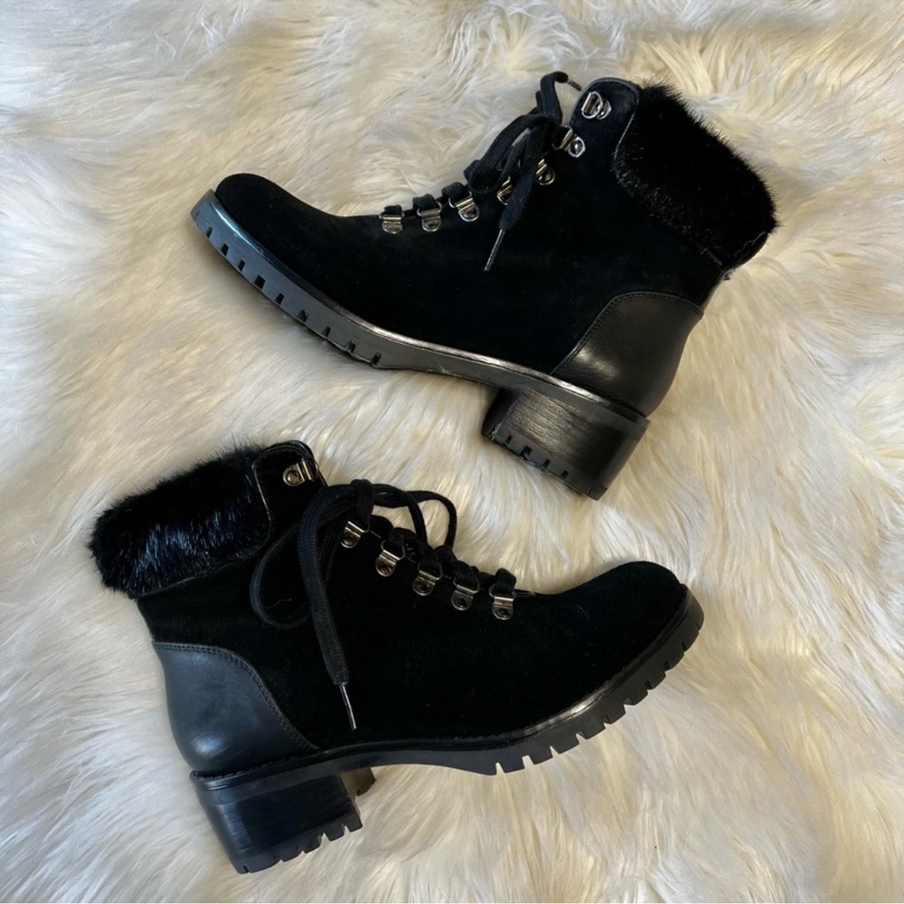 Barney’s New York Black Suede Faux Fur Lace Up Bootie Sz 39 (8.5) - Picture 3 of 7